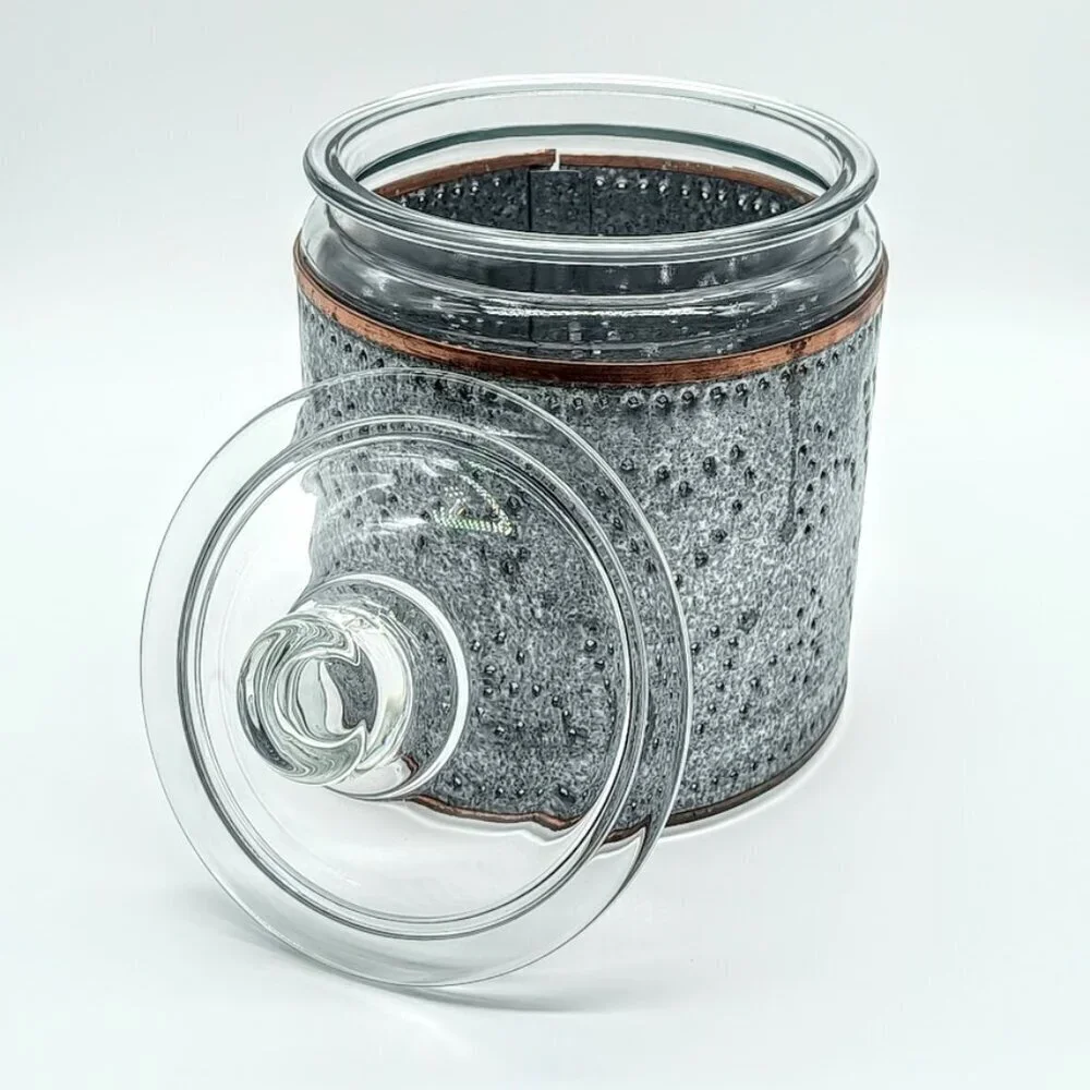 Punched Two Tone Metal Glass Covered Cookie Jar